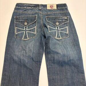 Laguna Beach Jean Co Jeans Mens 36 Blue Distressed Cross Embroidered MD1000P